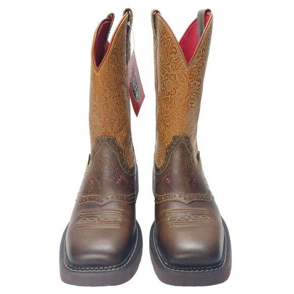 Justin Gypsy Boots Sz 6.5 Welt Saddle Stitch Floral Embossed J-Flex Cowboy Boots - Picture 3 of 9